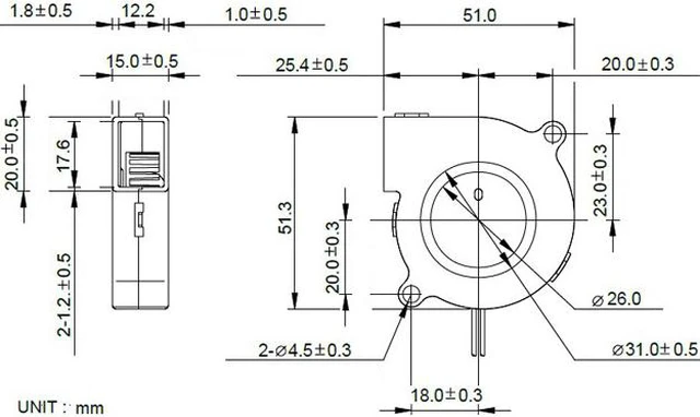 Alt view image 3 of 3 - MF5015VX-B00C-A99 Sunon 3D Printer Blower Fan 5015 12V 0.17A Magnetic Suspension Bearing Fan Centrifugal DC Cooling Turbo fan