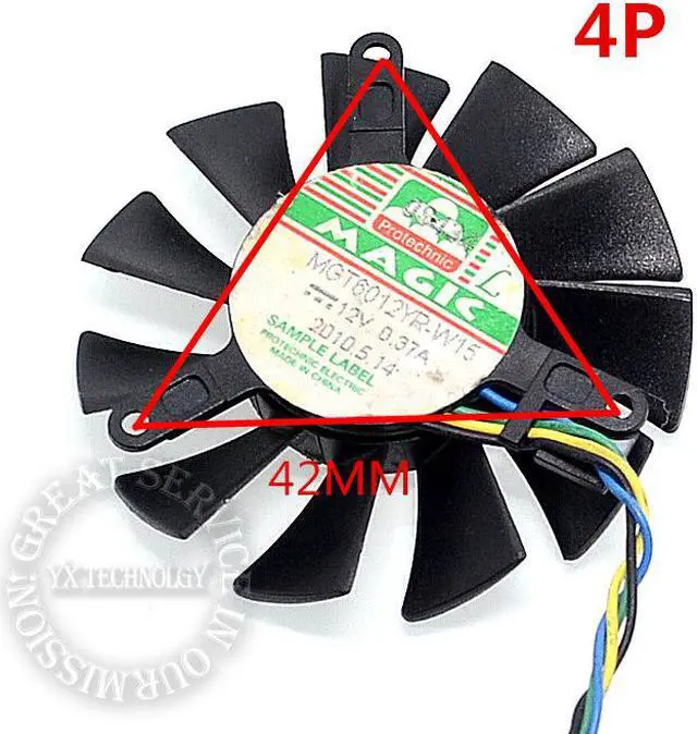 Main image of video card fan MGT6012LR MGT6012XR MGT60YR 42*42*42mm Pitch 4P graphics card fan 12V 0.23A 55mm diameter