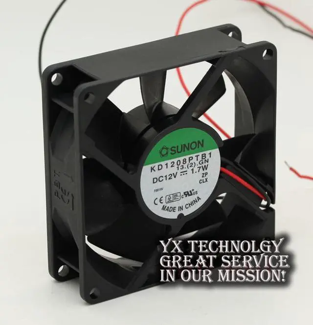 Alt view image 2 of 6 - KD1208PTB1 8025 12V 1.7W 2 wire 8CM double ball fan cooling fan SUNON