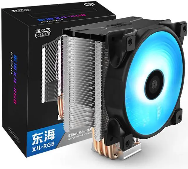 Alt view image 6 of 6 - X4 4 Heatpipe CPU Cooler Radiator 12cm 12V/4PIN RGB Quiet Fan For Intel LGA 115x AMD AM4 120mm CPU Heatsink Cooling Fan