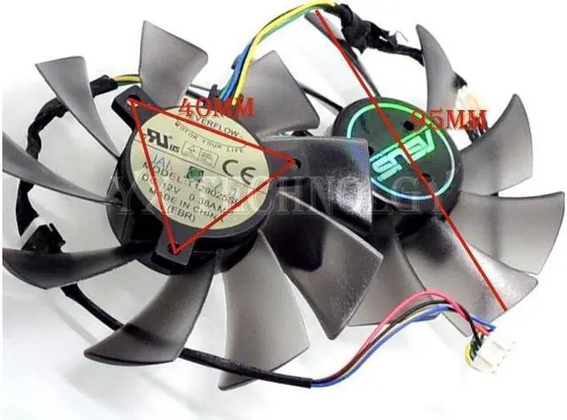 Main image of video card fanNew HD7970 HD7950 GTX680 DirectCU II ENGTX580 DCII Graphics card fan T129025SU 93mm diameter 12V 0.38A 10pair\/lot