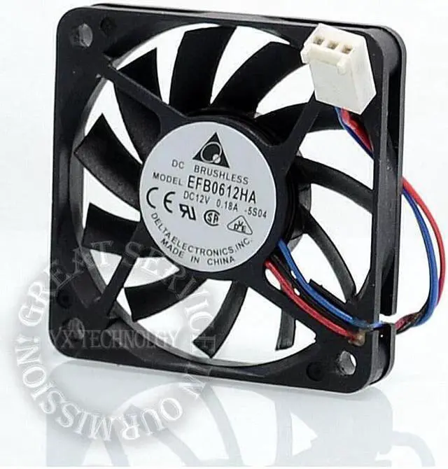 Alt view image 2 of 6 - Delta EFB0612HA 6010 12V 0.18A 6CM 3-wire speed and durability ball bearing cooling fan  60*60*10MM