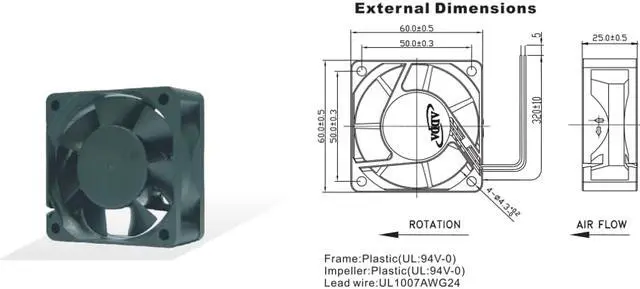 Alt view image 3 of 3 - AD0624HB-A70GL new ADDA 6025 fan 24V 6 cm / CM cooling fan