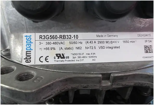 Main image of R3G560-RB32-10 Germany ebmpapst centrifugal fan 400v 4.43A 1650rpm 2900W room clean air fan