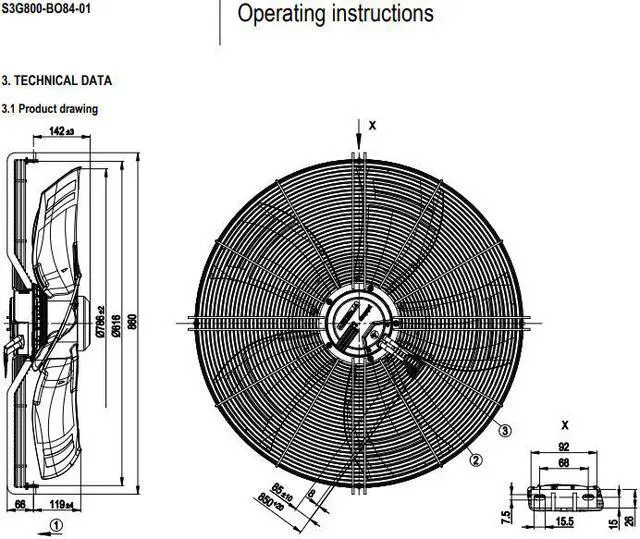 Alt view image 2 of 2 - Original ebmpapst S3G800-B084-01/F02 EC Axial Fan HyBlade AC400V 1.4A 740RPM 835W 50/60Hz Cooling fan