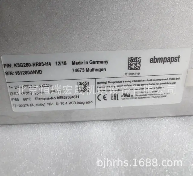 Alt view image 3 of 3 - Centrifugal fan K3G280-RR03-H4 K3G280-RR04-H9 Germany ebmpapst motor fan