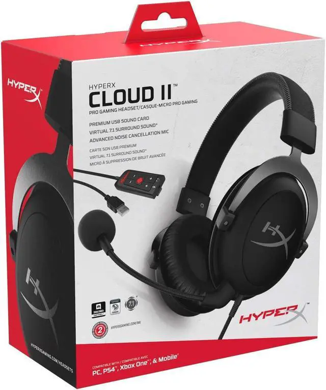 Alt view image 5 of 6 - HyperX Cloud II - Gaming Headset, 7.1 Surround Sound, Memory Foam Ear Pads, Durable Aluminum Frame, Detachable Microphone, Works with PC, PS4, Xbox One