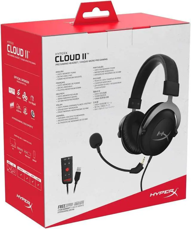 Alt view image 4 of 6 - HyperX Cloud II - Gaming Headset, 7.1 Surround Sound, Memory Foam Ear Pads, Durable Aluminum Frame, Detachable Microphone, Works with PC, PS4, Xbox One