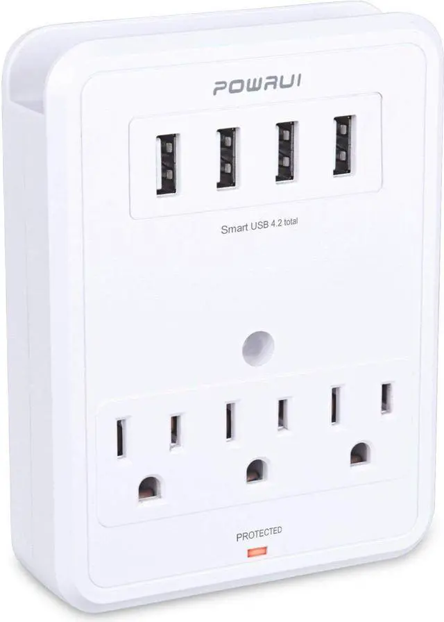 Main image of POWRUI Multi Wall Outlet Adapter Surge Protector 1680 Joules with 4-USB Ports Wall Charger, Wall Mount Charging Center 3 Outlet Wall Mount Adapter for Home, School, Office, ETL Certified