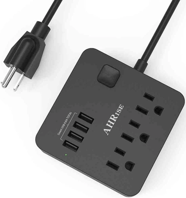 Main image of POWRUI Extension Cord, Power Strip with 3 AC Outlets and 4 USB Charging Ports(5V/4.8A, 24W) for Smartphone Tablets Home, Office, Hotel, Cruise Ship, 5 Ft, ETL Listed, Black(AHRISE )