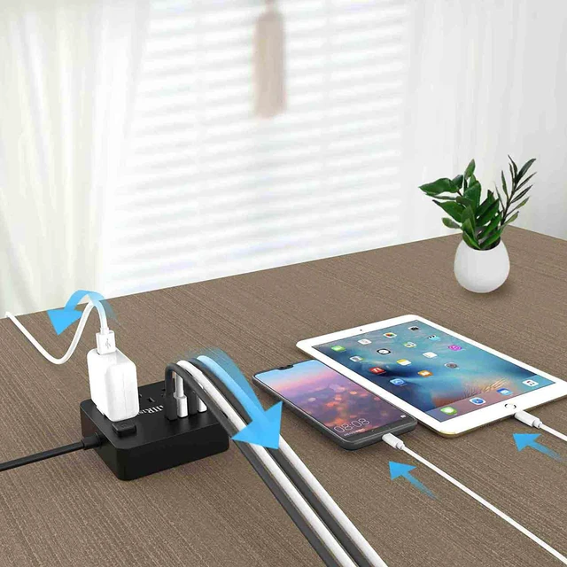 Alt view image 4 of 5 - POWRUI Extension Cord, Power Strip with 3 AC Outlets and 4 USB Charging Ports(5V/4.8A, 24W) for Smartphone Tablets Home, Office, Hotel, Cruise Ship, 5 Ft, ETL Listed, Black(AHRISE )