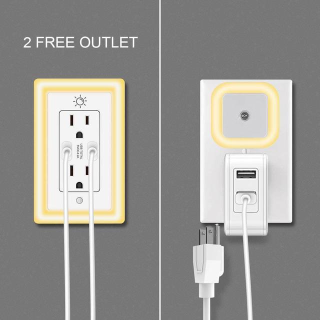 Night Light Wall Power Outlet 4.2A USB Ports Auto On/Off Sensor