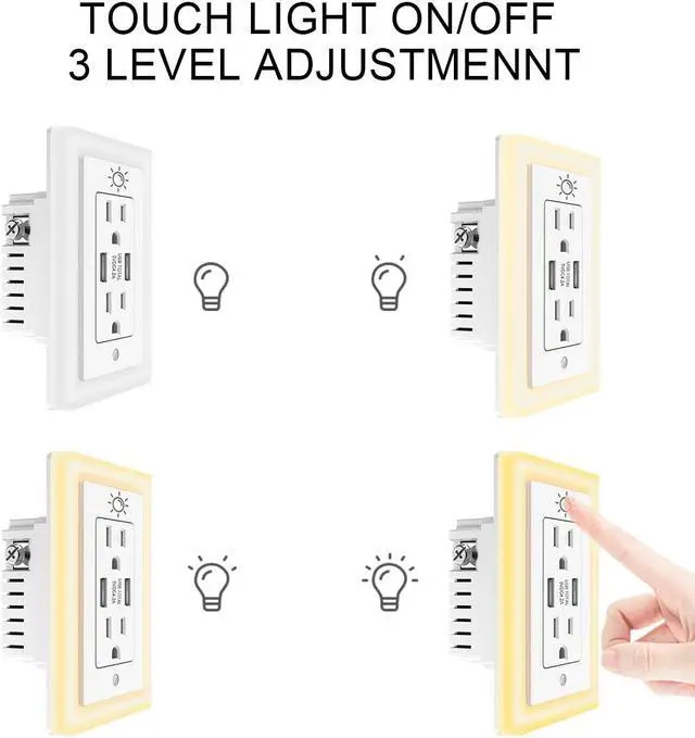 Alt view image 5 of 7 - POWRUI USB Wall outlet, 15A Duplex Receptacle with Dual USB ports (5V/4.2A) and Dusk-to-Dawn Sensor Night Light, ETL Certified, 6 Pack