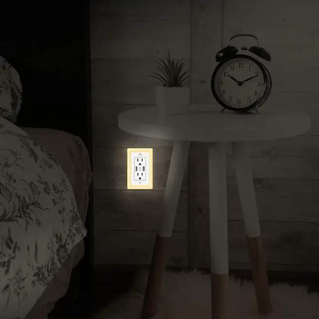 Alt view image 7 of 7 - POWRUI USB Wall outlet, 15A Duplex Receptacle with Dual USB ports (5V/4.2A) and Dusk-to-Dawn Sensor Night Light, ETL Certified, 6 Pack