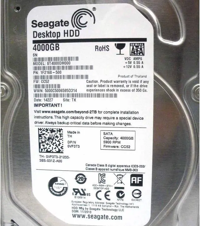Main image of VF3T3 4TB 5900RPM SATA 3.5Inch Dell Hard Drive