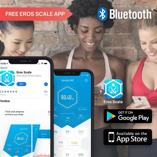 Alt view image 6 of 7 - INEVIFIT Eros Bluetooth Smart Body Fat Scale with Free Tracking Eros Scale APP