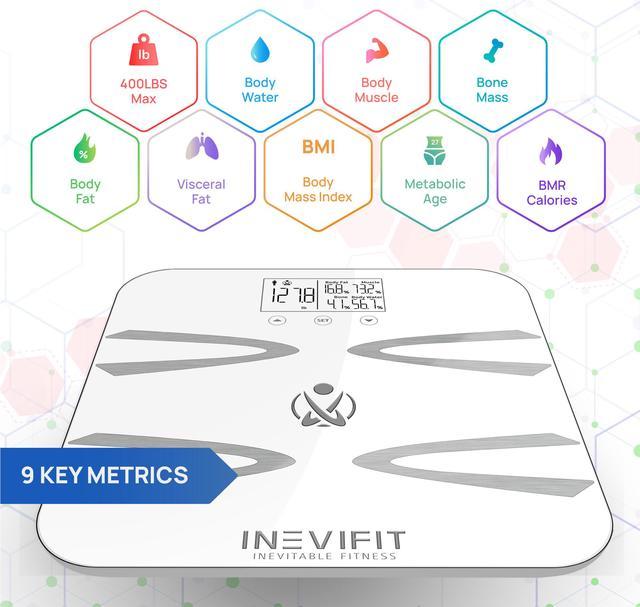 INEVIFIT BODY-ANALYZER SCALE, Highly Accurate Digital Bathroom Body Composition Analyzer, Measures Weight, Body Fat, Water, Muscle, BMI, Visceral Fat