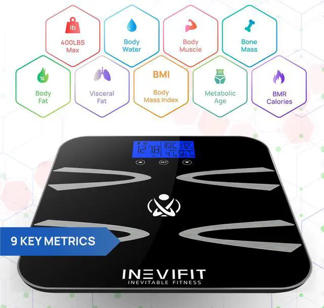Alt view image 2 of 7 - INEVIFIT BODY-ANALYZER SCALE, Highly Accurate Digital Bathroom Body Composition Analyzer, Measures Weight, Body Fat, Water, Muscle, BMI, Visceral Fat & Bone Mass for 10 Users