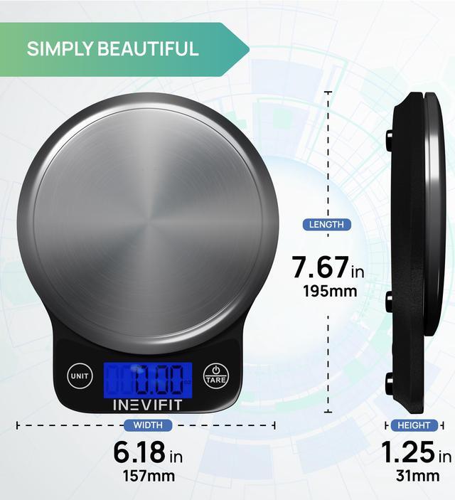 Alt view image 5 of 6 - INEVIFIT DIGITAL KITCHEN SCALE, Highly Accurate Multifunction Food Scale 13 lbs 6kgs Max, Clean Modern Black with Premium Stainless Steel Finish. Includes Batteries & 5-Year Warranty