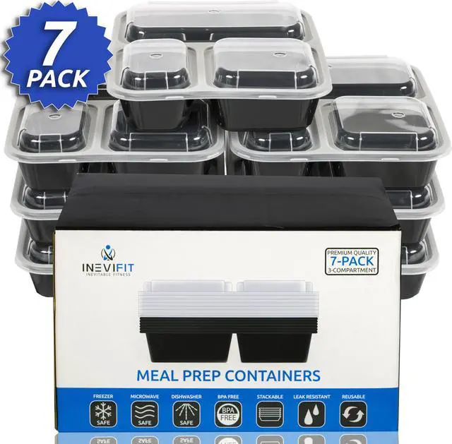 Main image of INEVIFIT Meal Prep 3 Compartment BPA FREE, Premium Food Storage Containers, Durable & Reusable, 36 oz. Stackable 7 Pack, Microwaveable & Dishwasher Safe, Leak Resistant Bento Lunch Box