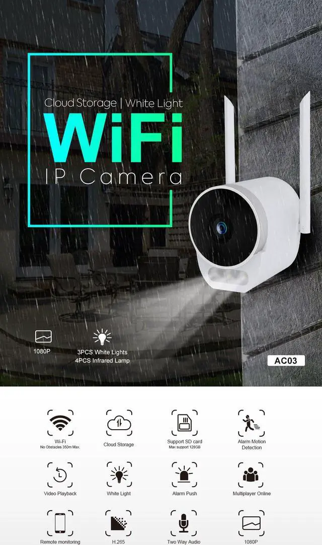 Alt view image 6 of 7 - Silarius SIL-BHOMEWIFI2MP28 WiFi, APP enabeld, fixed, 2MP full HD, Alarm lights, Outdoor camera ,2-way audio - 2.8mm lens