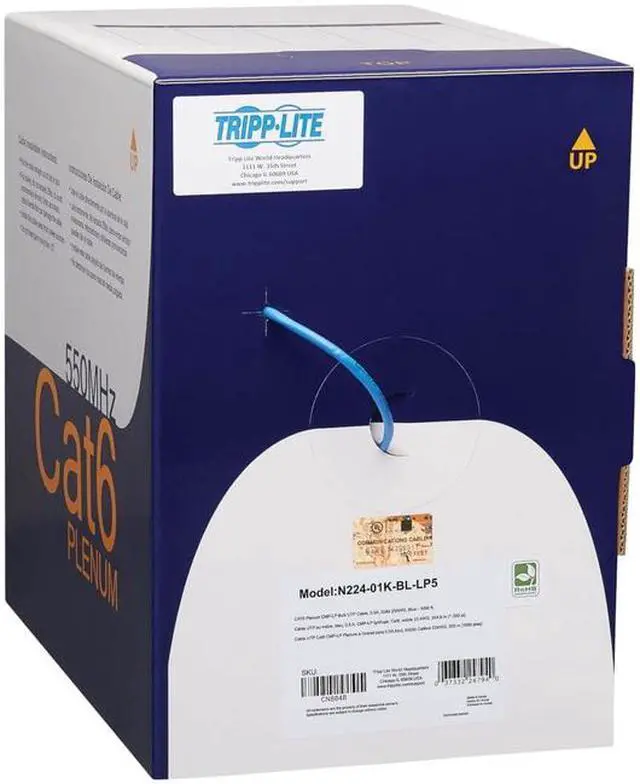 Alt view image 2 of 13 - Tripp Lite 1000ft Cat6 Bulk Ethernet Cable 100W PoE & PoE++ Blue N22401KBLLP5