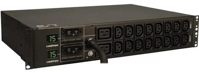 Alt view image 2 of 3 - Tripp Lite PDUMH30HV6 5.8kW Single-Phase Metered PDU 2U 5.8kW Single-Phase Metered PDU - 16 C13 & 2 C19 Outlets (208/240V), L6-30P Input, 1.8 m Cord, 2U, TAA
