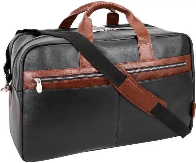 Alt view image 2 of 2 - mcklein wellington, pebble grain calfskin leather, 21" twotone, dualcompartment, laptop & tablet carryall duffel, black 19112