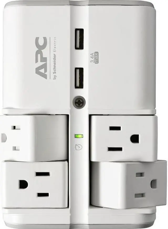 Alt view image 3 of 13 - apc wall surge protector 4 rotating outlets 1080j protection two 3.4a usb charger ports surgearrest essential (pe4wru3)