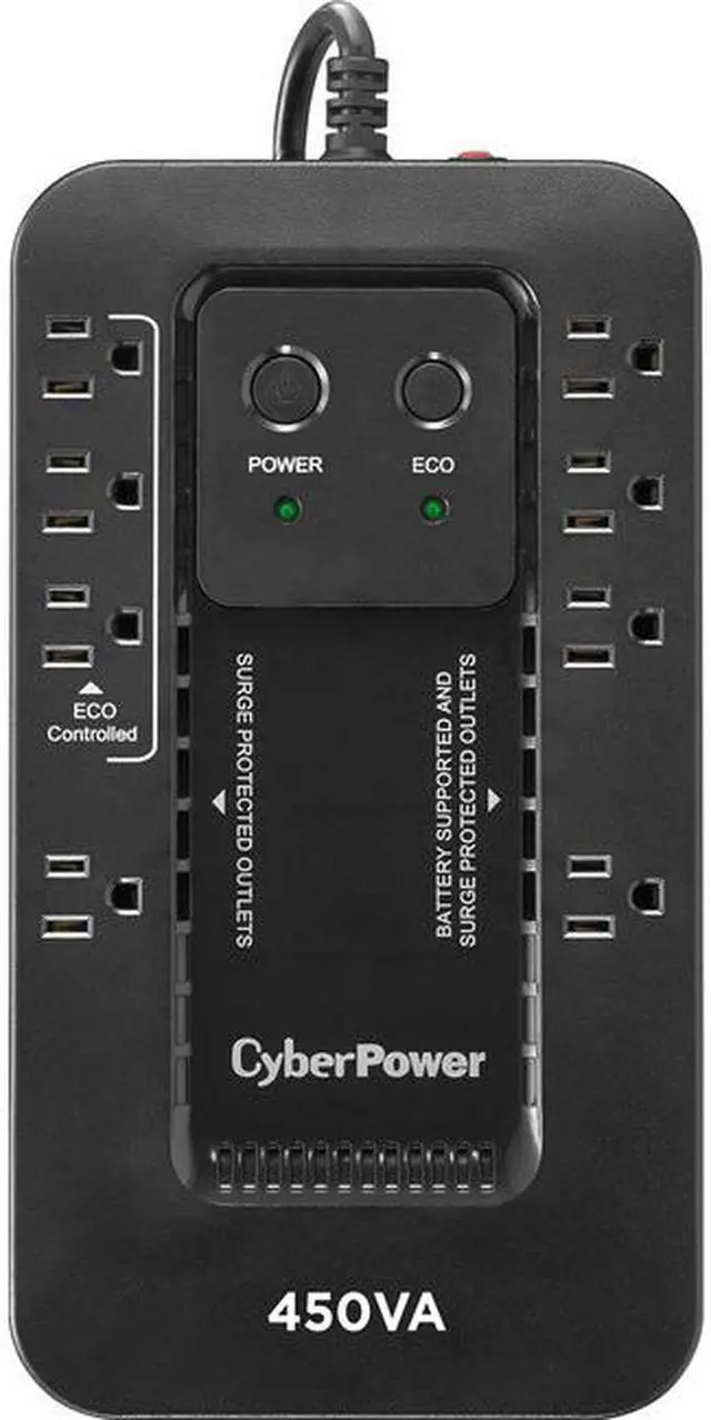 Alt view image 12 of 20 - CYBERPOWER EC450G - UPS - Compact - Standby - Output 120 VAC+/- 5% - 260Watt - 450VA - 10A - USB - Output 8 NEMA 5-15R - Sealed Lead-Acid Battery - Black