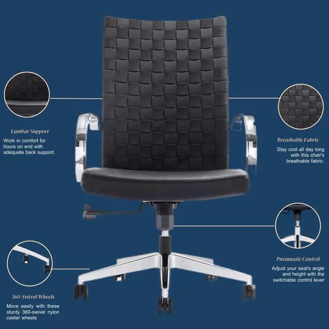 Alt view image 4 of 7 - GM Seating Weeve Office Chair (2 Pack) - High Back Adjustable Swivel Desk Chair for Home or Office - Leather Executive Office Chair with Aluminum Arms & Base - Black