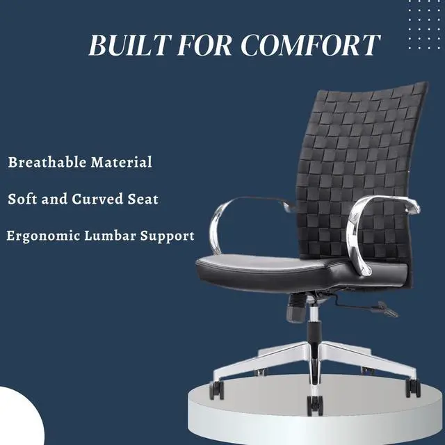 Alt view image 5 of 7 - GM Seating Weeve Office Chair (2 Pack) - High Back Adjustable Swivel Desk Chair for Home or Office - Leather Executive Office Chair with Aluminum Arms & Base - Black
