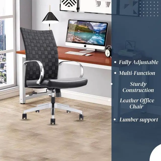 Alt view image 6 of 7 - GM Seating Weeve Office Chair (2 Pack) - High Back Adjustable Swivel Desk Chair for Home or Office - Leather Executive Office Chair with Aluminum Arms & Base - Black