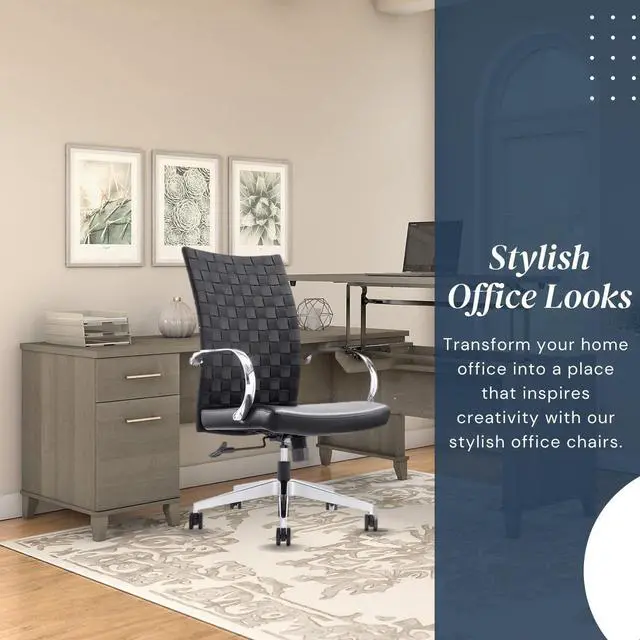 Alt view image 7 of 7 - GM Seating Weeve Office Chair (2 Pack) - High Back Adjustable Swivel Desk Chair for Home or Office - Leather Executive Office Chair with Aluminum Arms & Base - Black