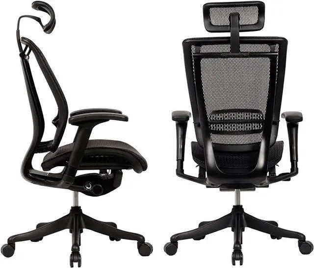 Alt view image 7 of 12 - GM Seating Enklave Black Mesh Executive Hi Swivel Chair with Headrest, Black Frame & Base - OEM