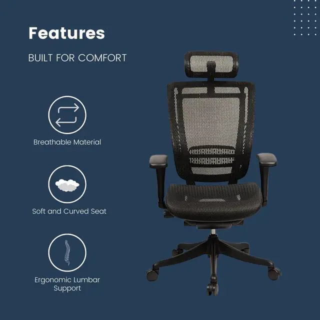 Alt view image 10 of 12 - GM Seating Enklave Black Mesh Executive Hi Swivel Chair with Headrest, Black Frame & Base - OEM