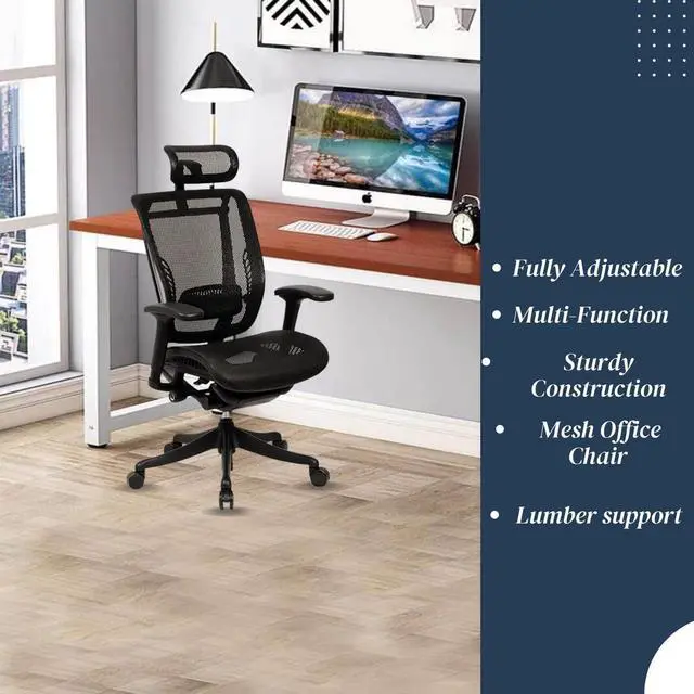 Alt view image 12 of 12 - GM Seating Enklave Black Mesh Executive Hi Swivel Chair with Headrest, Black Frame & Base - OEM