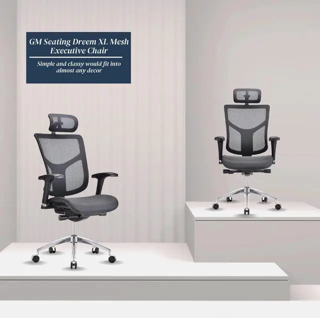 Alt view image 3 of 7 - GM Seating Dreem II Ergonomic Office Chair - Mesh Hi Back Executive Desk Chair - Chrome Base with Headrest & Seat Slide - Modern Comfortable Desk Chair for Home & Office - 4D Adjustable Armrest Black