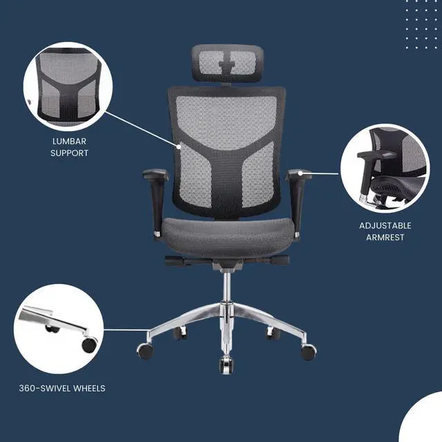 Alt view image 4 of 7 - GM Seating Dreem II Ergonomic Office Chair - Mesh Hi Back Executive Desk Chair - Chrome Base with Headrest & Seat Slide - Modern Comfortable Desk Chair for Home & Office - 4D Adjustable Armrest Black