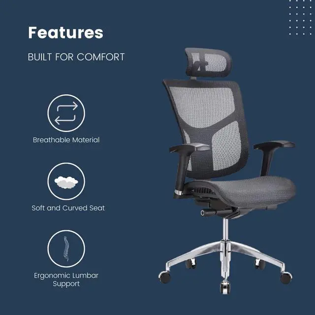 Alt view image 5 of 7 - GM Seating Dreem II Ergonomic Office Chair - Mesh Hi Back Executive Desk Chair - Chrome Base with Headrest & Seat Slide - Modern Comfortable Desk Chair for Home & Office - 4D Adjustable Armrest Black