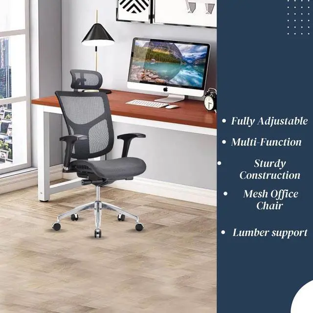 Alt view image 7 of 7 - GM Seating Dreem II Ergonomic Office Chair - Mesh Hi Back Executive Desk Chair - Chrome Base with Headrest & Seat Slide - Modern Comfortable Desk Chair for Home & Office - 4D Adjustable Armrest Black