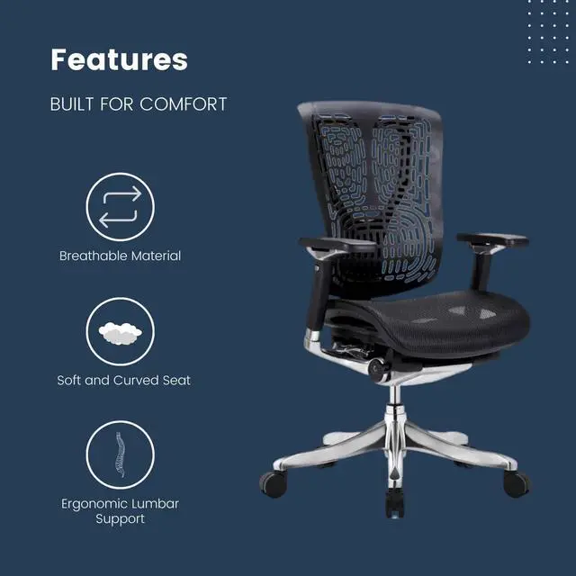 Alt view image 3 of 7 - GM Seating Ergobilt High-Back Ergonomic Office Chair - Large Mesh Chair with Lumbar Support & Adjustable Armrest - Swivel Computer Desk Chair with Height Adjustable backrest - Aluminum Base  Black