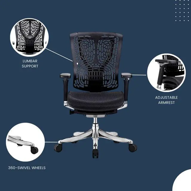 Alt view image 4 of 7 - GM Seating Ergobilt High-Back Ergonomic Office Chair - Large Mesh Chair with Lumbar Support & Adjustable Armrest - Swivel Computer Desk Chair with Height Adjustable backrest - Aluminum Base  Black