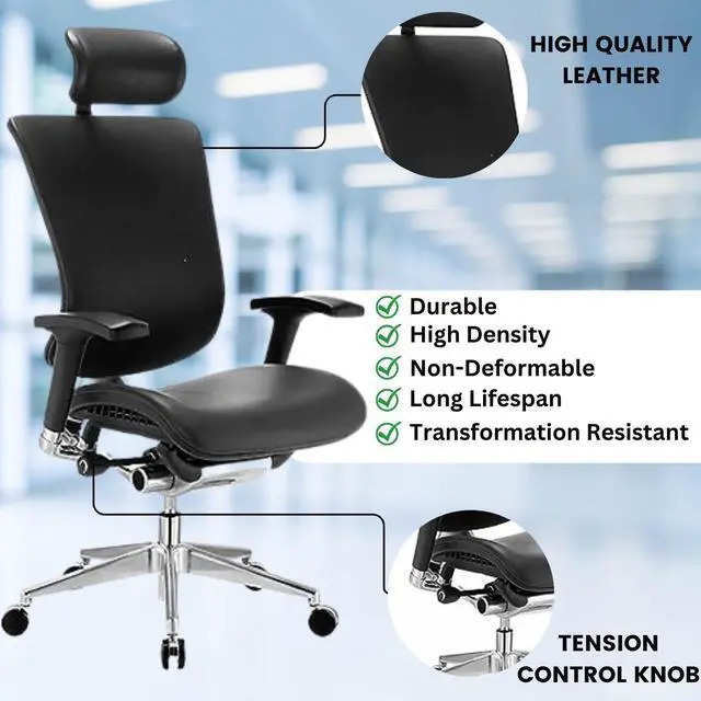 Alt view image 9 of 12 - GM Seating Dreem III Leather Series Executive Hi Swivel Chair Chrome Base with Headrest, Genuine Black Leather