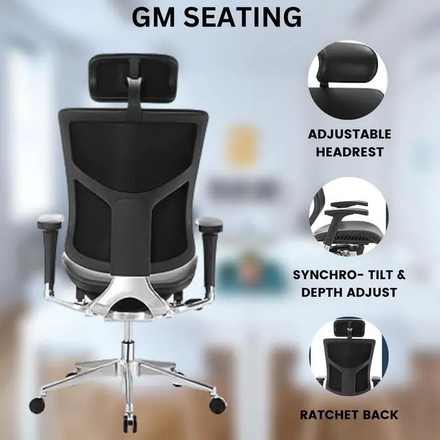 Alt view image 12 of 12 - GM Seating Dreem III Leather Series Executive Hi Swivel Chair Chrome Base with Headrest, Genuine Black Leather