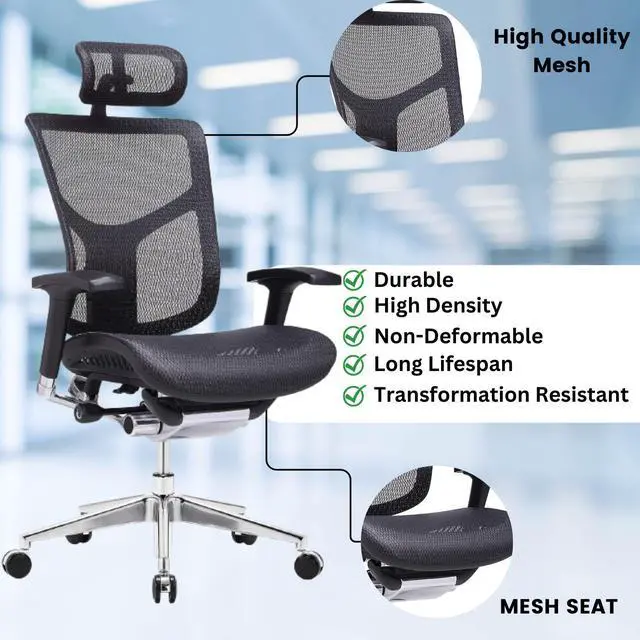 Alt view image 8 of 11 - GM Seating Dreem XL Luxury Mesh Series Executive Hi Swivel Chair Chrome Base with Headrest, Black, Seat Slider - OEM