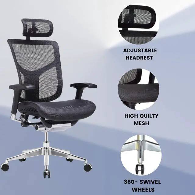 Alt view image 9 of 11 - GM Seating Dreem XL Luxury Mesh Series Executive Hi Swivel Chair Chrome Base with Headrest, Black, Seat Slider - OEM