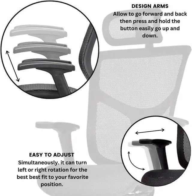 Alt view image 10 of 11 - GM Seating Dreem XL Luxury Mesh Series Executive Hi Swivel Chair Chrome Base with Headrest, Black, Seat Slider - OEM