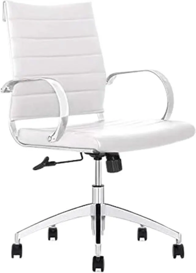 Main image of GM Seating Ribbed Mid-Back Conference Room Chairs - Lumbar Support, Modern Style Executive Chair for Home and Office - 360 Swivel Rolling Wheels - Aluminum Chrome Frame & Base - White