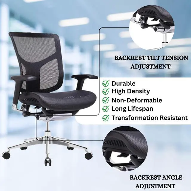 Alt view image 2 of 6 - GM Seating Dreem XL Mesh Executive Chair - Swivel High Back Ergonomic Desk Chair for Office Drafting Reading and Relaxing with Seat Slider - Aluminum Chrome Base  Black